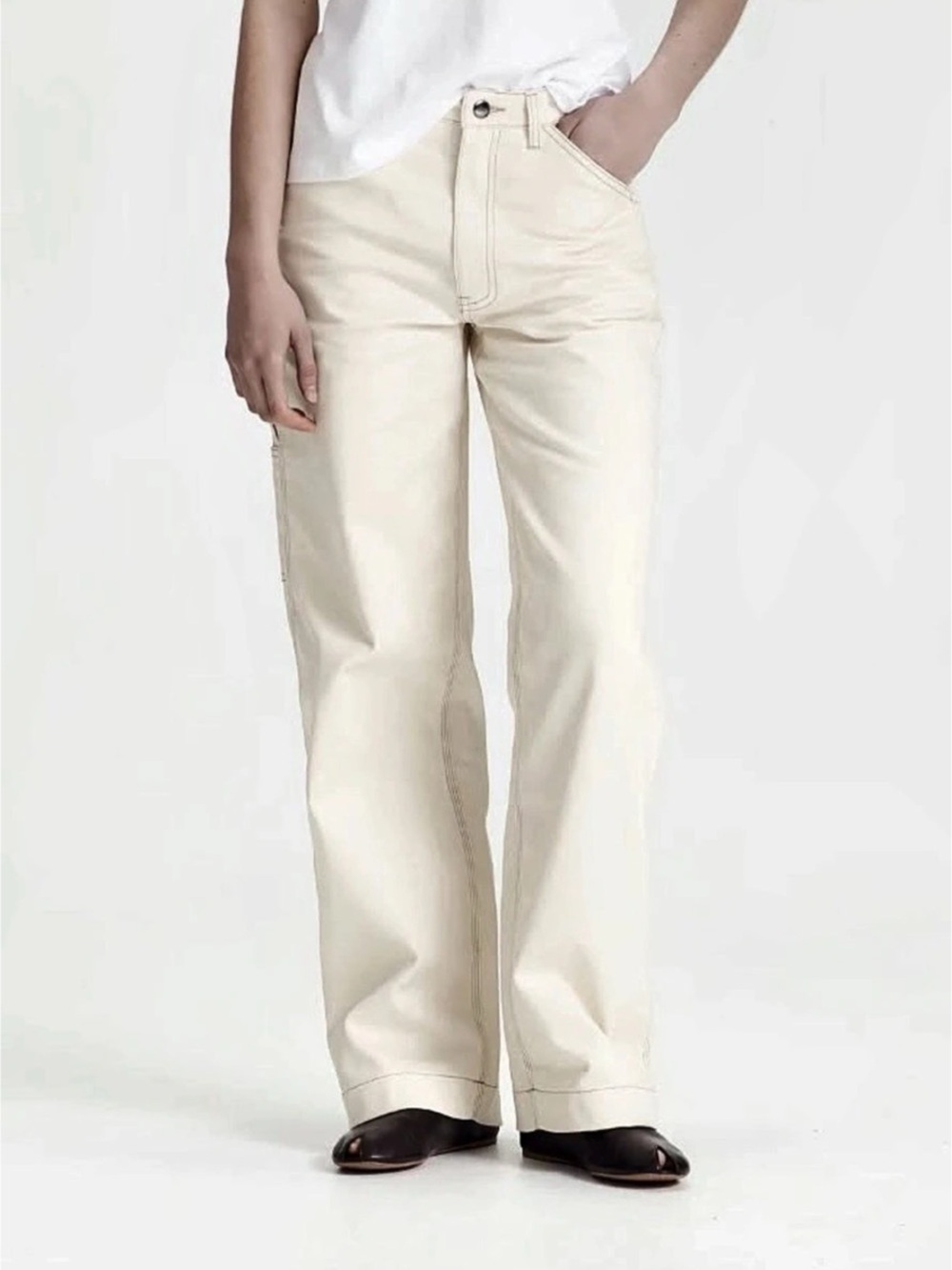 Commoners Wide Leg Cargo Pants in Cream Size 12